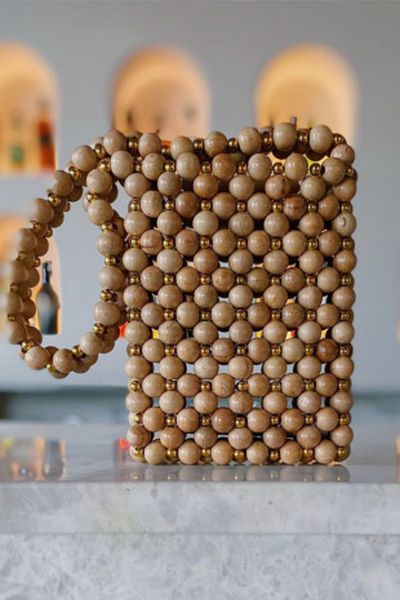Sun Pieces Jojo Square, Wooden- Gold Bead Bag, Handbag, Shoulder Bag