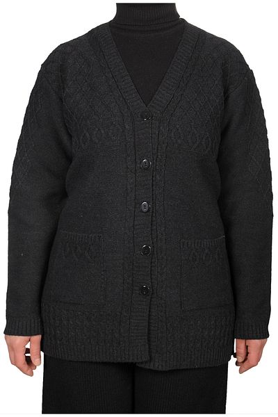 Fresh&Moda Women's Anthracite Black Buttoned Short Cardigan