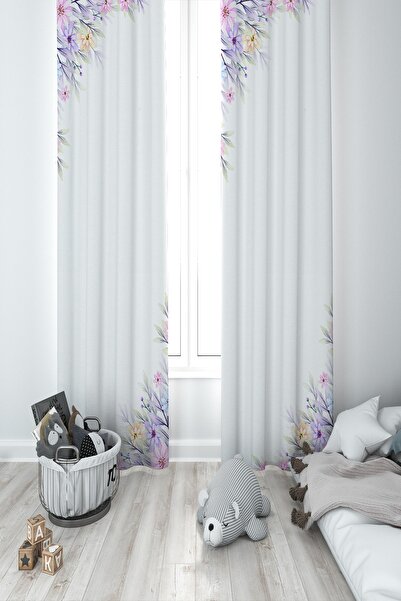 BAMBAŞKA MODA Bebek Ve Çocuk Odası Çiçek Çerçeveli Iki Kanat Fon Perde Bmfp-282