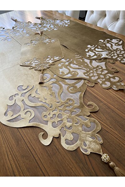 NURHAN HOME COLLECTION Crown Model Gold Color Living Room Set 4 Pieces