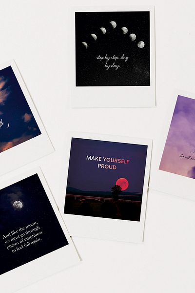 Özer Store Set of 12 Moon and Motivation Themed Decorative Ornament Pola Cards