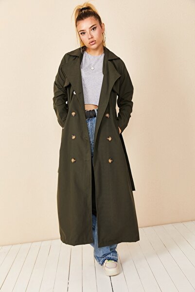 HAKKE Double Breasted Collar Detailed Trench Coat