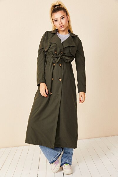 HAKKE Double Breasted Collar Detailed Trench Coat