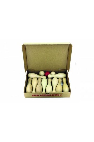 Ahtek Natural Wooden Bowling Game with 10 Wooden Lobbins