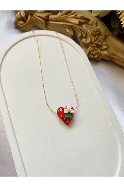 SWORDS CONCEPT Red Murano Flower Heart Necklace with Chain