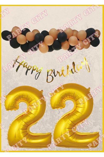 Party City Happy Birthday Gold Concept (22) Years Birthday Party Celebration Set