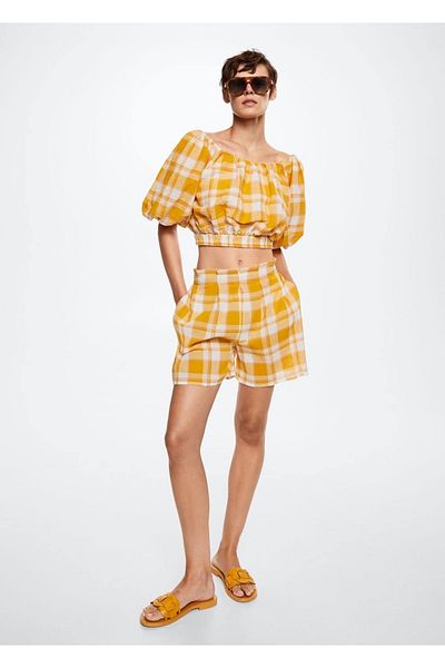 MANGO Woman Checked Cotton Blouse