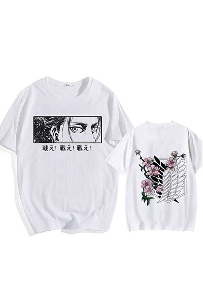 Köstebek Attack On Titan Anime - Eren Yeager Flores Logo Unisex T-shirt