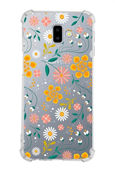 Samsung Galaxy J6 Plus Köşe Korumalı Antişok Kapak Çiçek Tasarımlı Şeffaf Silikon Kılıf