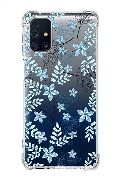 PrintiFy Samsung Galaxy M31s Köşe Korumalı Antişok Kapak Floral Mavi Tasarıml...