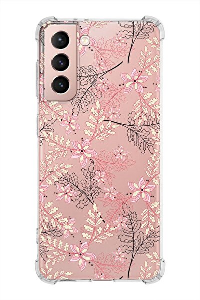 PrintiFy Samsung Galaxy S21 Köşe Korumalı Antişok Kapak Floral Kırmızı Tasarı...