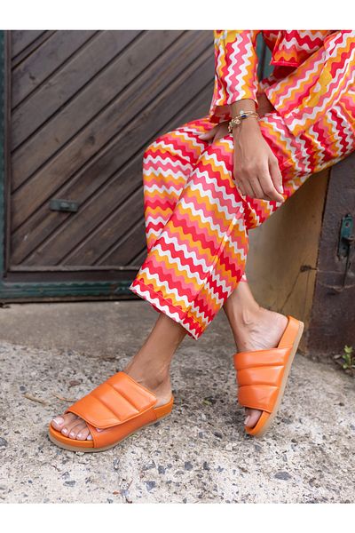 ANGELİNA JONES Farah Women's Orange Genuine Leather Slippers
