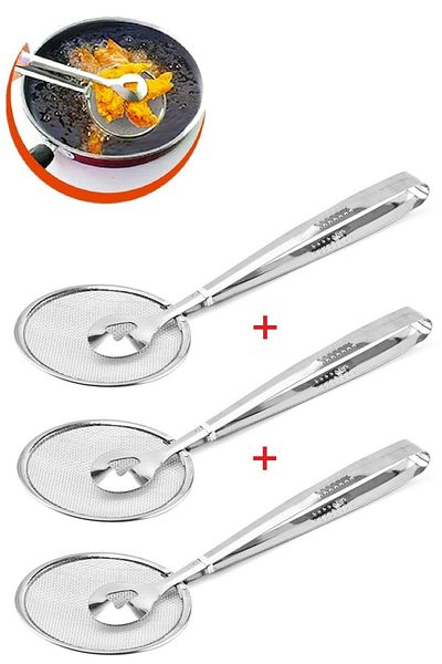 Tilbe Home 3 Pieces Steel Strainer French Fry Oil Tongs Multi-Purpose Practical Tongs Set