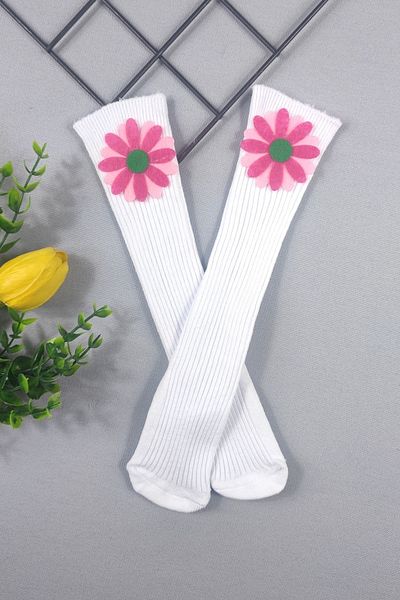 ADA BEBEK ÇOCUK 100% Cotton Floral Patterned Knee Socks