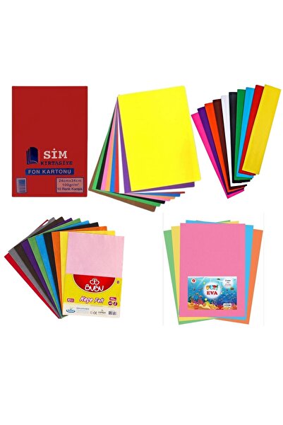 Puti Düz Eva 10 Renk Keçe Elişi Kağıdı 10 Lu 24x34 Fon Kartonu Krapon Kağıdı ...