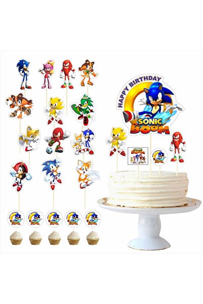 SİYAH PARTİ EVİ Sonic Boom Doğum Günü Pasta Süsü Kürdan Seti