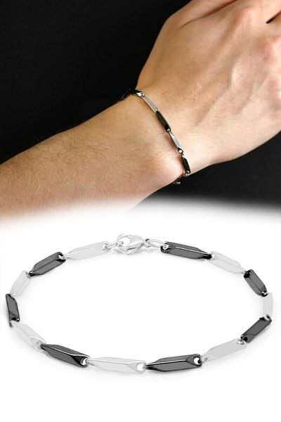 The Collection Men's Steel Black White Bracelet
