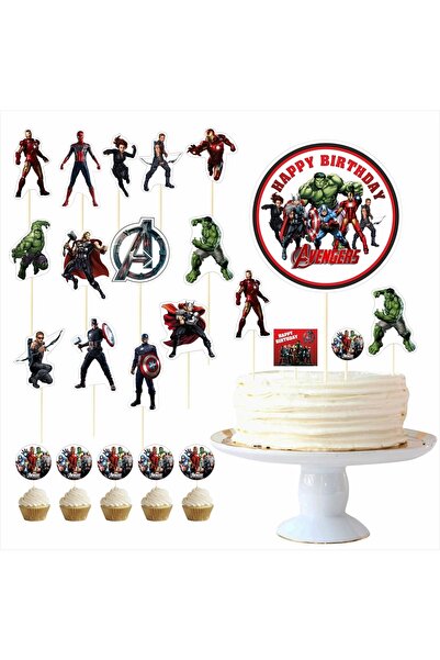 SİYAH PARTİ EVİ Yenilmezler / Avengers Doğum Günü Pasta Süsü Kürdan Seti