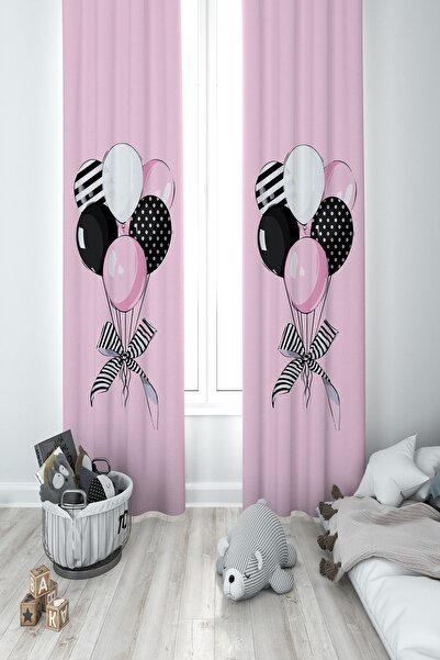 BAMBAŞKA MODA Дитяча кімната Рожеві повітряні кульки Двоє крил Фон Завіса Bmf...