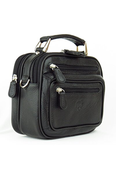 MÇ DERİ Erkek El Ve Omuz Çantası Hakiki Deri Siyah