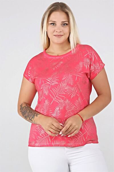Seamoda Bright Leaf Printed Tshirt-fusya