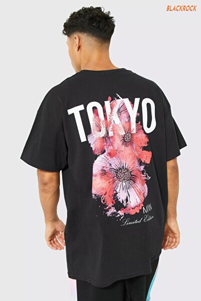 YUVEST Unisex Tokyo Printed Black Oversize T-shirt