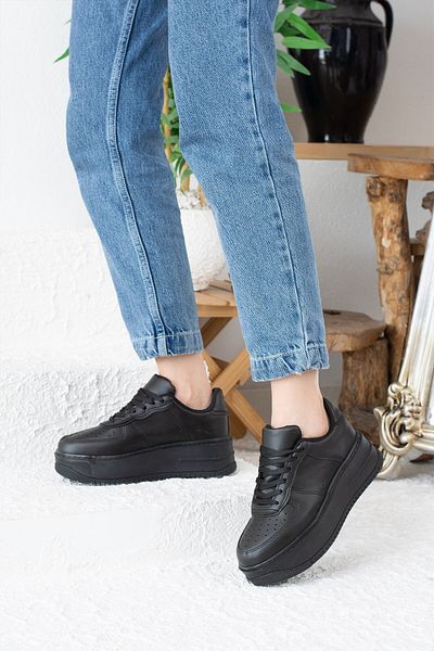 İmerShoes Casual Women's Black Sneaker Lace-Up Lightweight Thick Flat Bottom Walking Sneakers 451