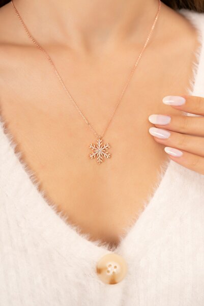 Eva Jewelry Kar Tanesi Motifli 14 K Rose Gold Kaplama Kadın Kolye