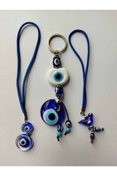 cuaderno El Yapımı Nazar Boncuğu Araba Süsü + Anahtarlık Üçlü Set Hediyelik A...