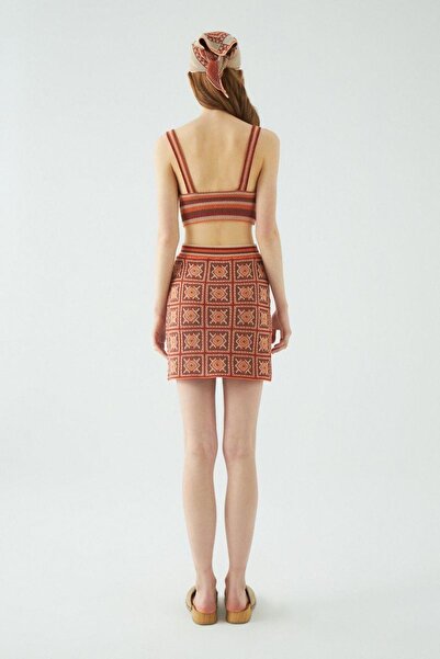 JU Ethnic Pattern Line Detailed Cotton Multi Crop Top