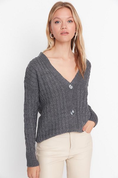 Trendyol Collection Антрацитовий трикотажний кардиган оверсайз TWOAW23HI00187