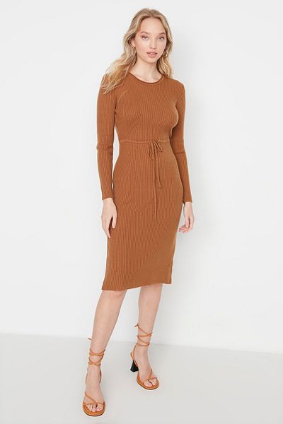 Trendyol Collection Φόρεμα μίντι καφέ πλεκτό - Twoaw23el00535