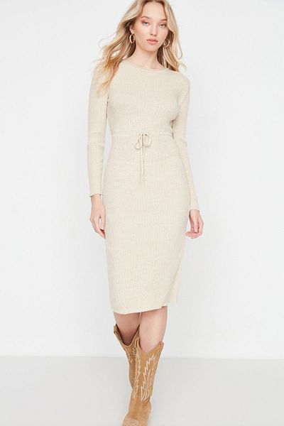 Trendyol Collection Μίντι Πέτρινο Χρωματιστό Πλεκτό Φόρεμα - Twoaw23el00535