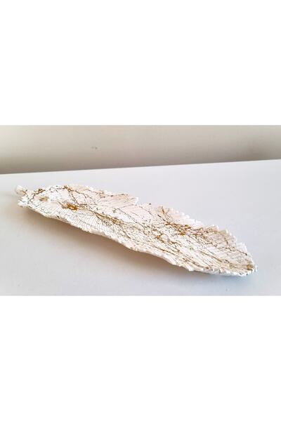 Erbilline Beyaz - Gold Dekoratif Tüy Şeklinde Kayık Çubuk Tütsülük