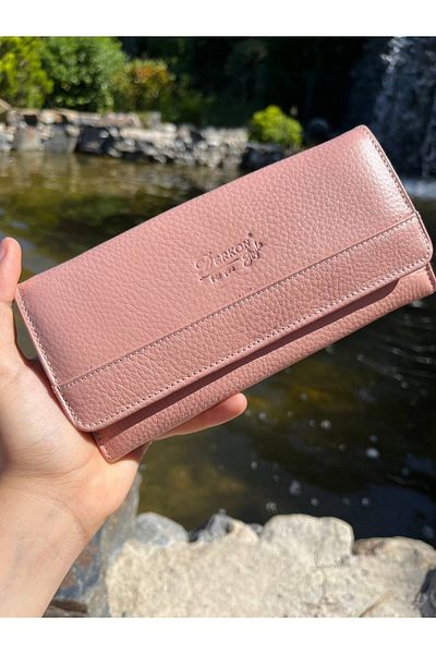 DERKON Genuine Leather Women's Wallet - Convenient, Powder Pink