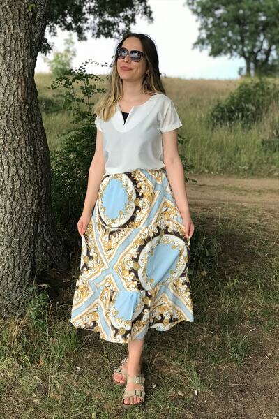 Dinçerler tekstil Women's Summer Patterned Skirt with Elastic Waist