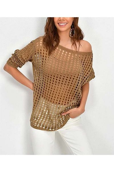 AQE FASHION Дамска кафява плетена блуза
