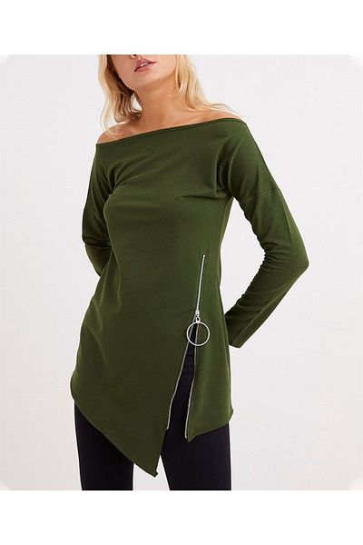 AQE FASHION Tunica kaki cu fermoar lateral pentru femei