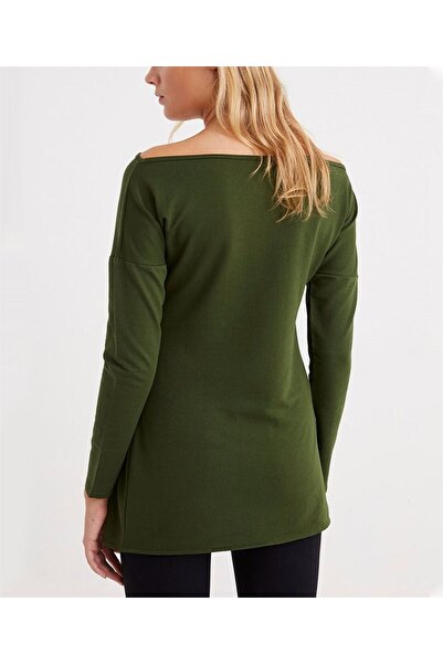 AQE FASHION Жіноча туніка хакі з бічною застібкою-блискавкою