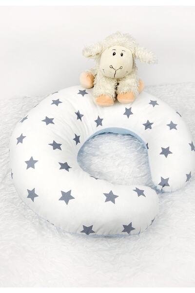Babynest Bebek Yastığı Ve Emzirme Destek Minderi Gri Yıldız Ve Mavi