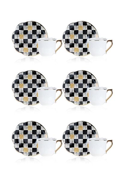 ACAR Enzo Chess 6-Person Porcelain Cup Set with Glass Plate - 90 ml