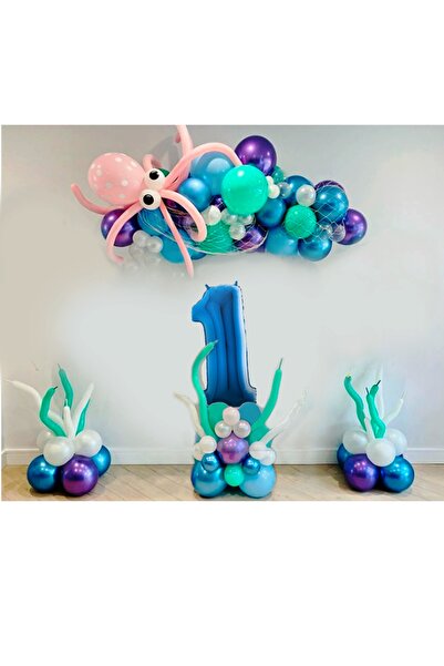 PARTİAVM Deniz Kızı Deniz Canlıları Temalı Balon Zinciri Full Set(pompa+zinci...