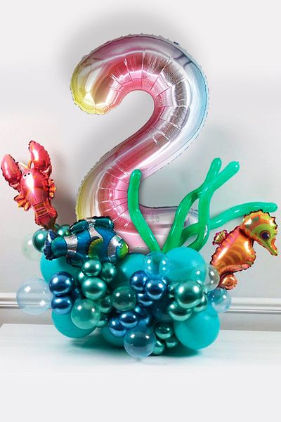 PARTİAVM Sea Creatures Themed Balloon Bouquet Colorful Number Balloon Rainbow Number Full Set (Video Explanation)