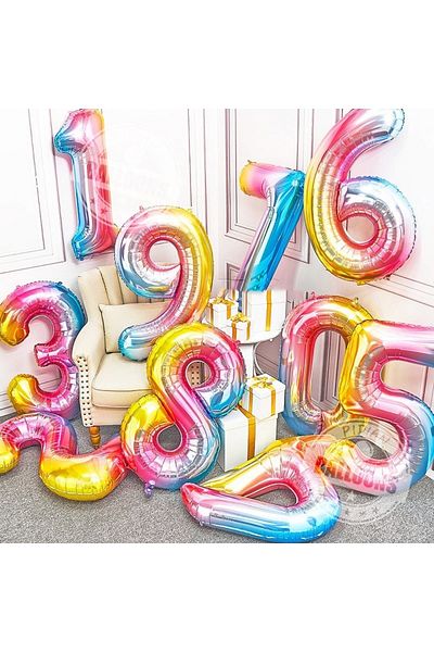 PARTİAVM Sea Creatures Themed Balloon Bouquet Colorful Number Balloon Rainbow Number Full Set (Video Explanation)