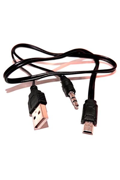 aogo Mini Usb 5 Pin + 3.5mm Aux Kablosu, Aux Ve Şarj 2 In 1 Kablo Taşınabilir Bluetooth Hoparlör Kablosu