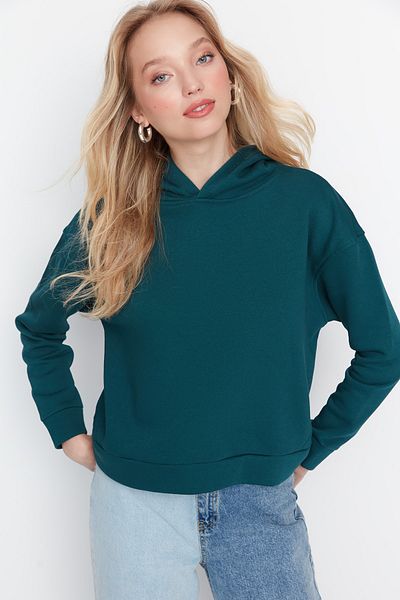 Kolekcia Trendyol Benzínový Regular/Normal Fit Basic s kapucňou z hrubého fleecu vo vnútri pletená mikina TWOAW23SW00004