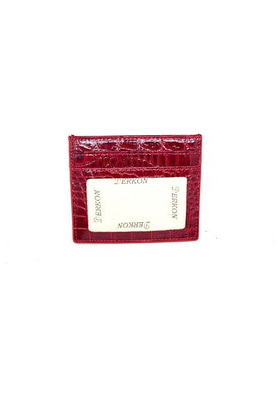 DERKON Genuine Leather Thin Claret Red Card Holder Model