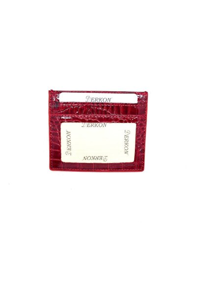 DERKON Genuine Leather Thin Claret Red Card Holder Model