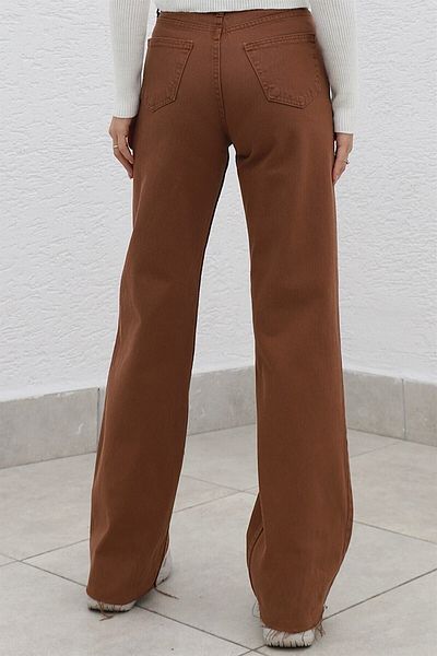 Trn JNS Pantaloni Palazzo cu blugi largi din lycra maro cu talie super inalta. (super Înalt) Picior Lat