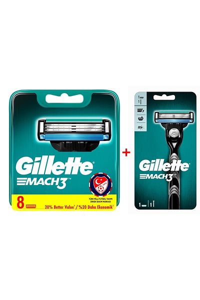 Gillette Mach3 Spare Razor 8 Pieces + Mach3 Shaver 1 Spare